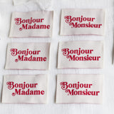 Labels, BONJOUR MME, MR, rød - 6 stk