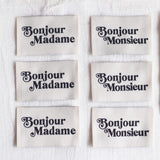 Labels, BONJOUR MME, MR, sort - 6 stk